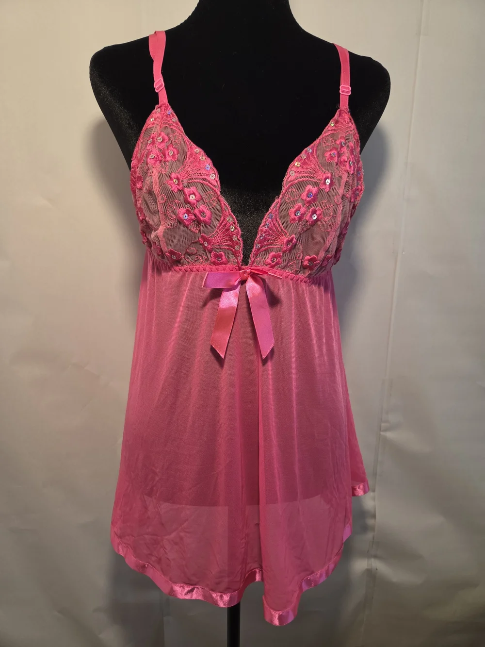 Hot Pink Floral Lace Babydoll Chemise - Women Intimates